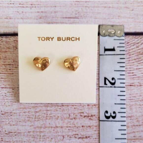 Tory Burch Heart Logo Stud Gold Tone Earrings - Picture 8 of 8